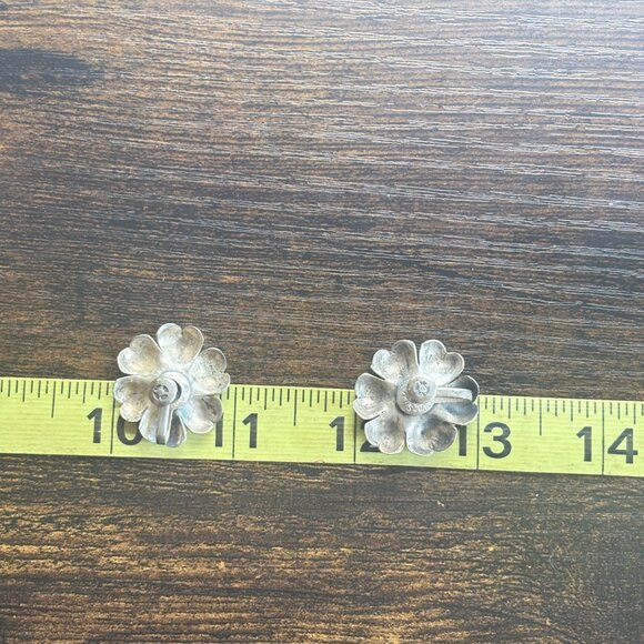 Sterling Silver 925 Turquoise Puffed Flower Screw Back Earrings Size 1" Length - Picture 12 of 13